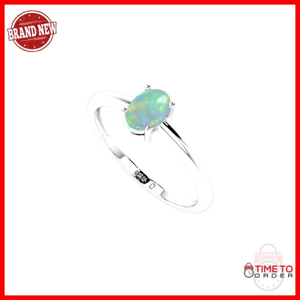 Sterling Silver Ethiopian Opal Stacking Ring Size 7 October Birthstone
